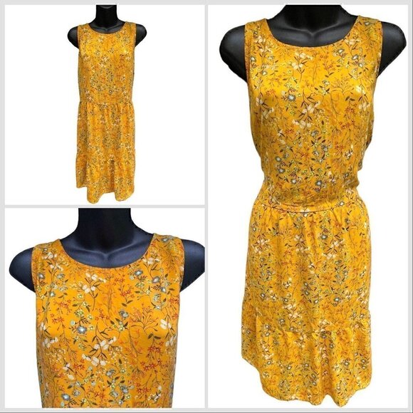 Old Navy Floral Sleeveless Golden Rod Tiered Ruffle Knee Length Dress Women’s 12 - Picture 1 of 10